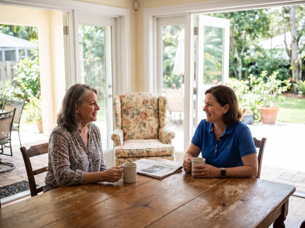 Focus Family Care companion caregiver spending time with a senior at home in Port St. Lucie, Florida