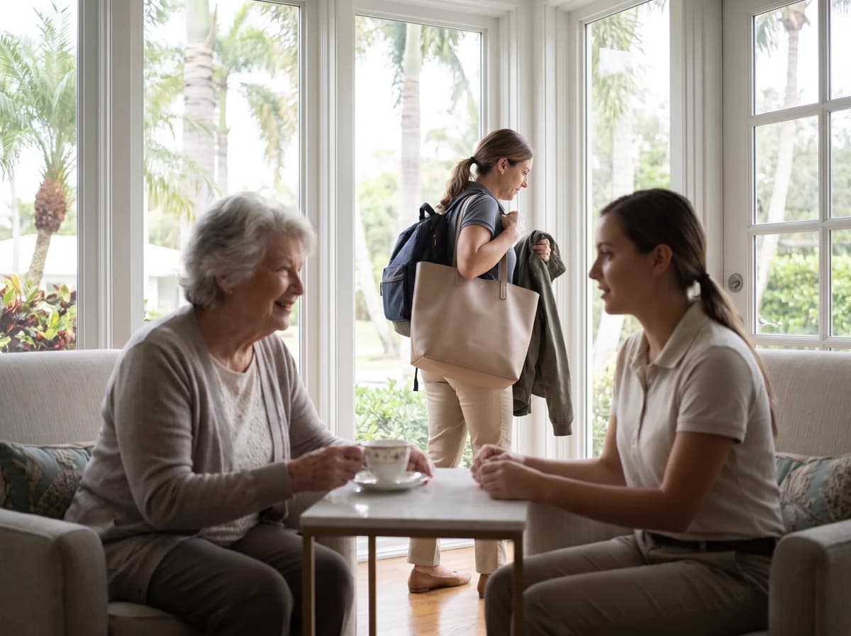 Focus Family Care companion caregiver spending time with a senior at home in West Palm Beach, Florida