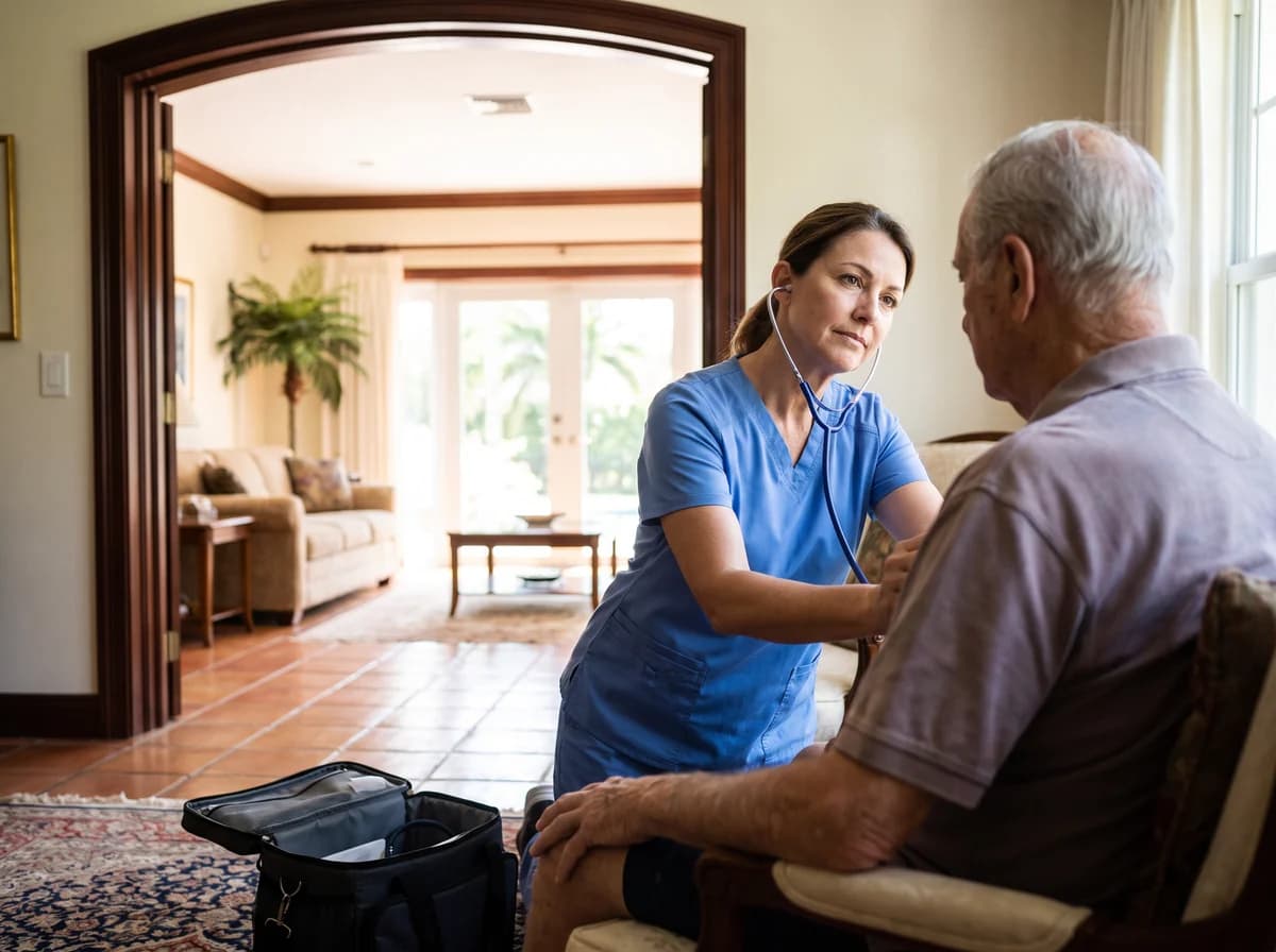 Focus Family Care registered nurse providing in-home skilled nursing to a patient in Boca Raton, Florida