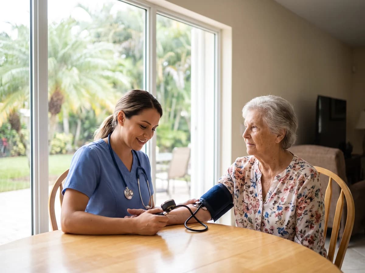 Focus Family Care registered nurse providing in-home skilled nursing to a patient in West Palm Beach, Florida