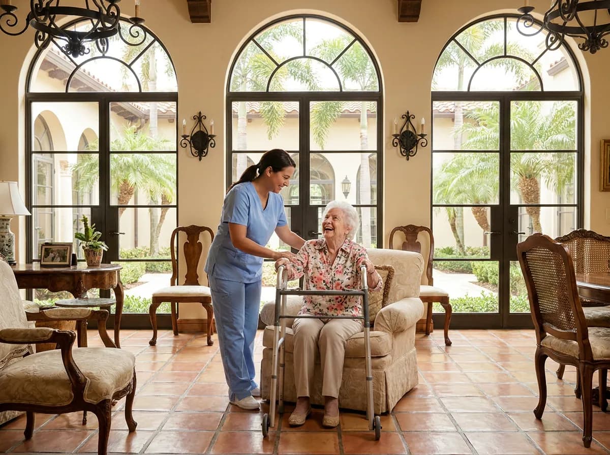 Focus Family Care home health nurse with a senior woman at home in Boca Raton, Florida