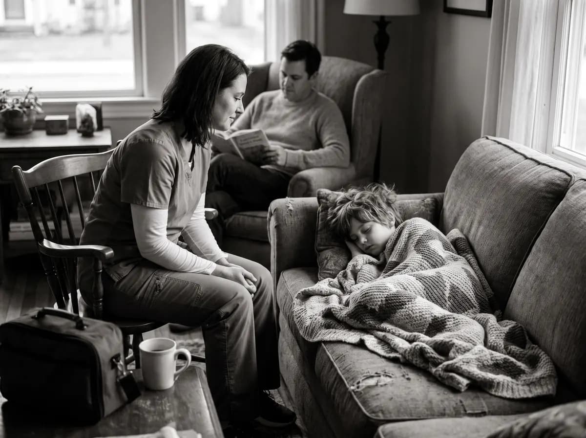 A pediatric nurse monitoring a child with epilepsy at home