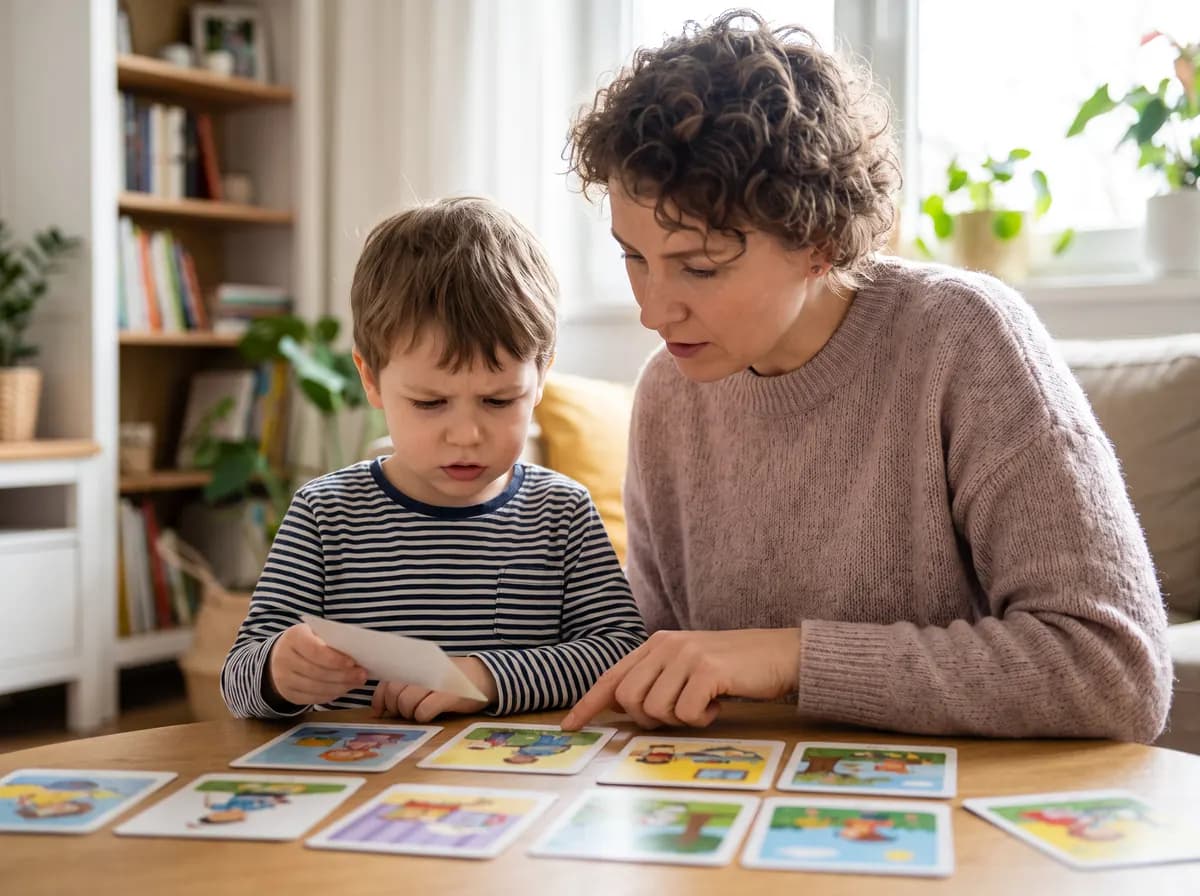 A caregiver supporting a child with Fragile X syndrome at home