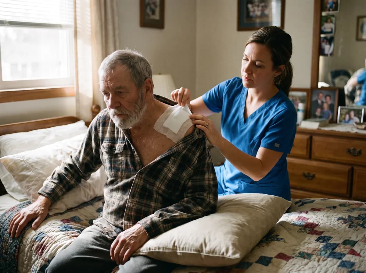 A Focus Family Care nurse providing post-operative care to a patient recovering at home