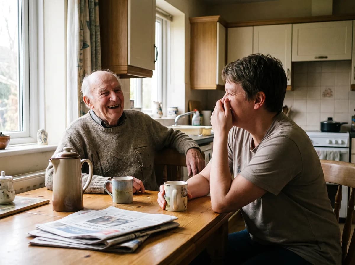 A companion caregiver sharing a conversation with a senior at home