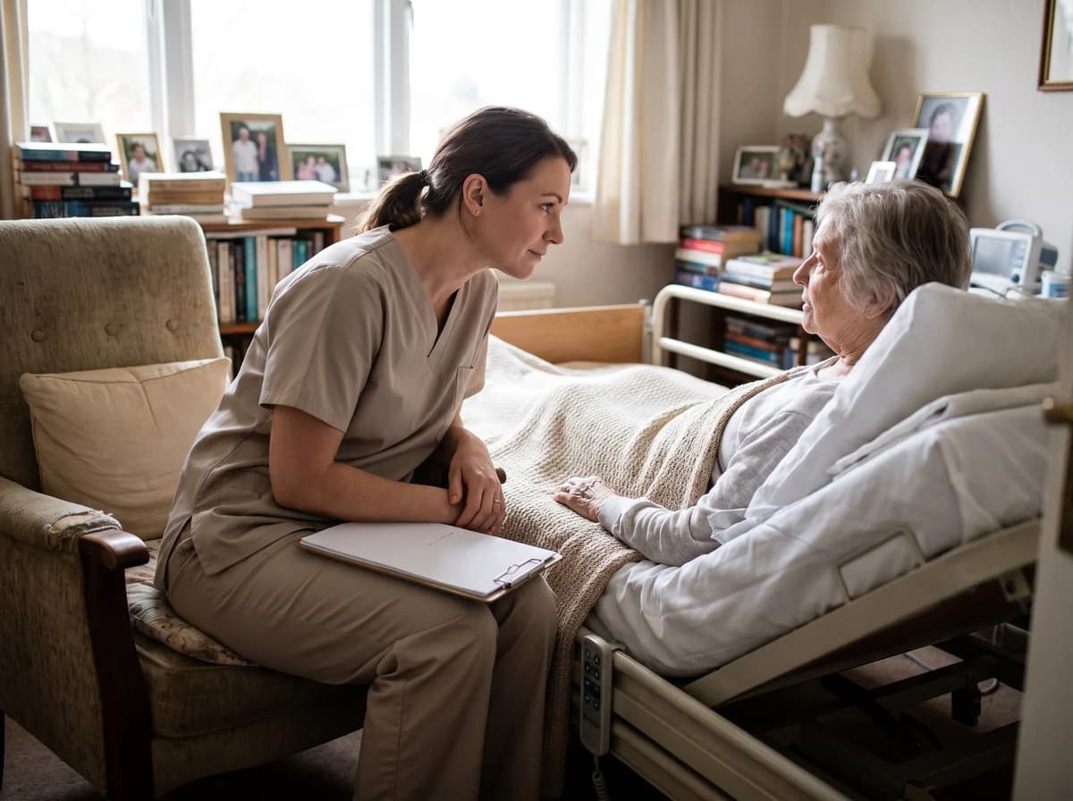 A private duty nurse providing one-on-one care to a patient at home