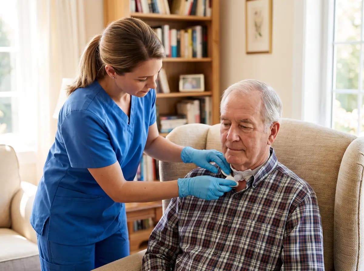 Focus Family Care nurse providing skilled tracheostomy care to a patient at home in South Florida